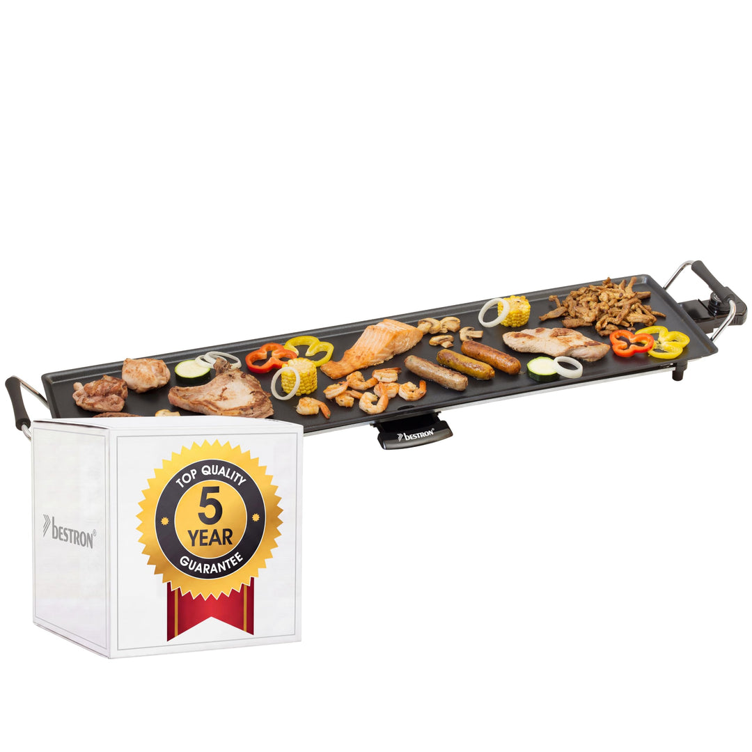 Bestron elektrischer Tischgrill, XXL Plancha-/Teppanyaki-Grillplatte mit Antihaftbeschichtung, Grill