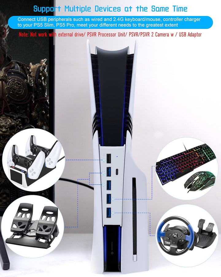 Joso 6 Port USB Hub für PS5 Pro/Slim, USB High-Speed Expansion Hub Ladegerät Splitter Kompatibel mit
