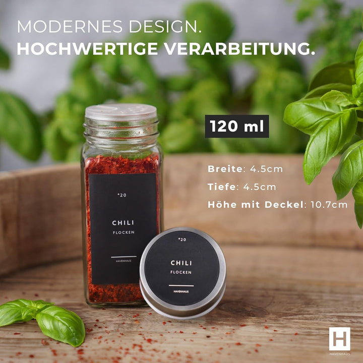 𝗛𝗔𝗩𝗘𝗡𝗛𝗔𝗨𝗦 Gewürz Organizer Set I 24x Gewürzgläser eckig [120ml] mit Streuaufsätzen &amp; Deckel luftdich