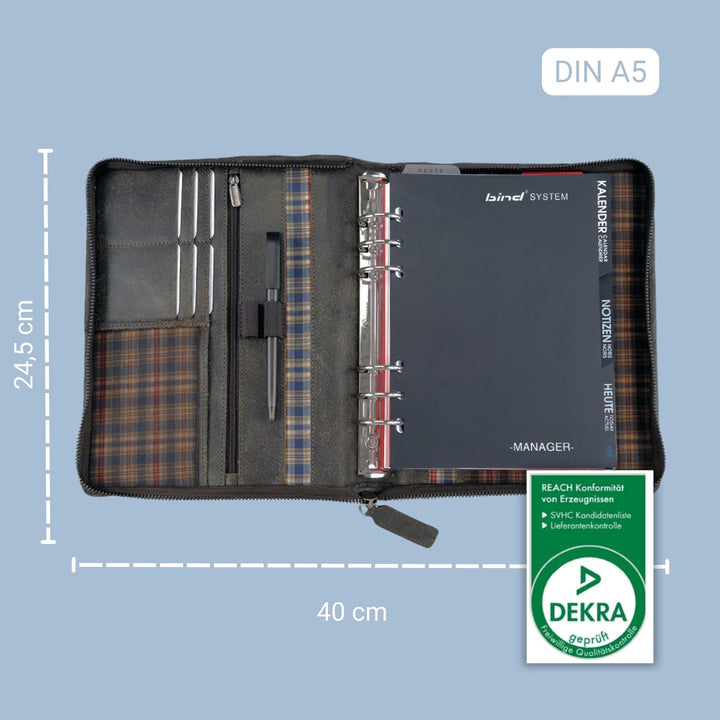 Bind 15503 - Systemplaner Mappe aus split washed Leder in Vintage Optik, braun, ca. 24,5 × 20 × 4 cm