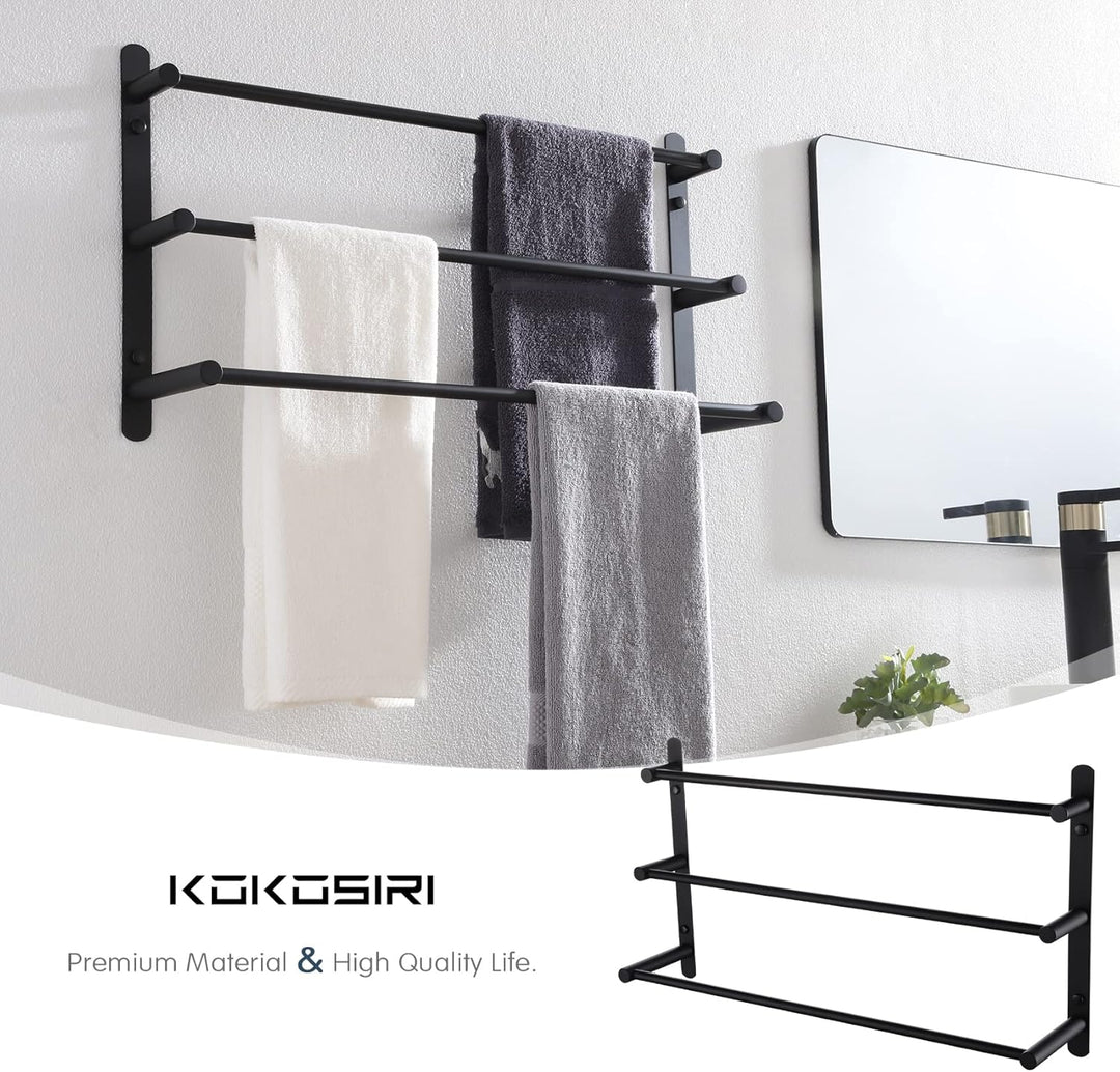 KOKOSIRI Badetuchstangen, Mattschwarz, Badezimmer, 3 Ebenen, Leiter, Handtuchhalter, Wandmontage, Ha