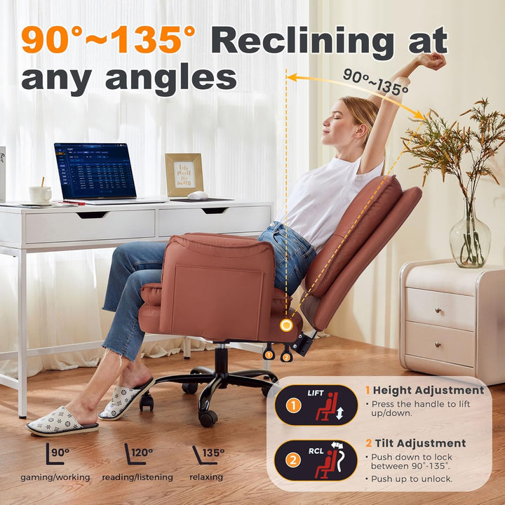 IWMH Bürostuhl, PU Leder Ergonomischer Schreibtischstuhl, Verdickte Kissen Breiten Sitz Chefsessel m
