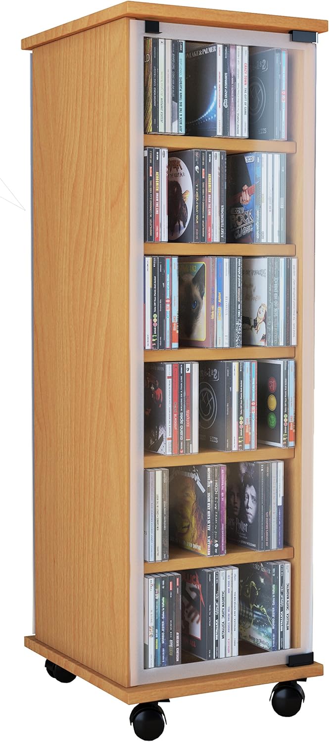 VCM CD DVD Regal Turm Tower Vitrine Schrank Möbel mit Rollen Drehbar Farbwahl 98 x 31 x 35 cm "Valen