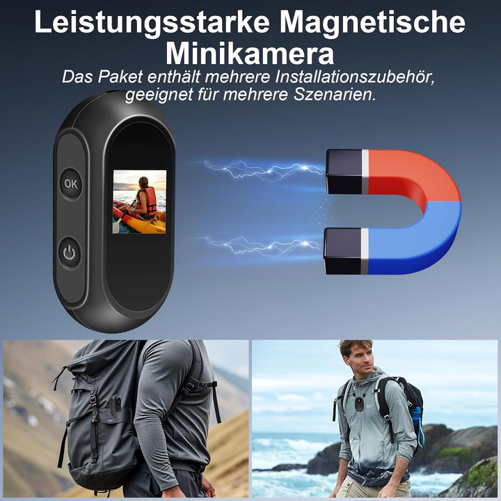 Aufgerüstete Action Cam, 120° Mini Action Videokamera, Magnet Mini Body Kamera, Tragbare Kleine Spor