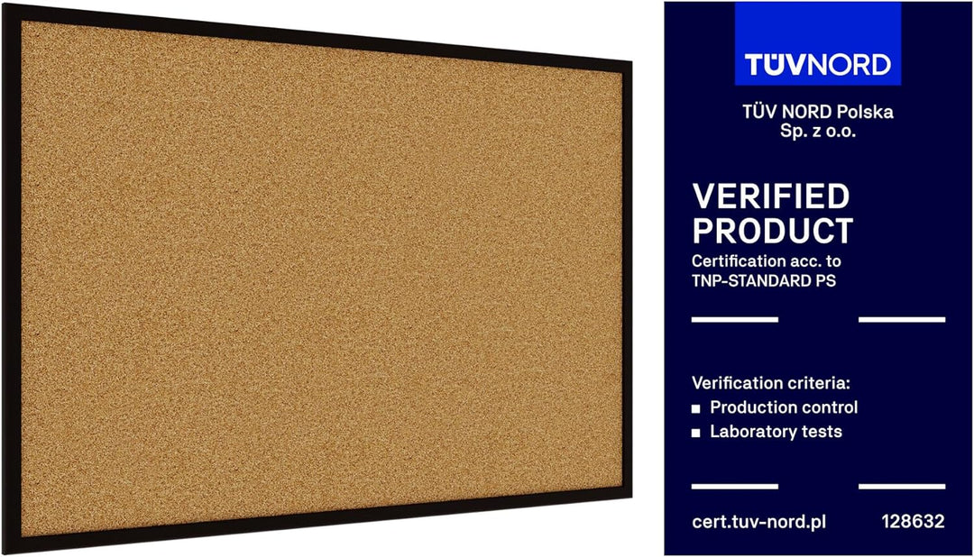 ALLboards Pinnwand mit Schwarzer Holz Rahmen 90x60cm Korktafel Korkwand Pinnwand Kork Farbiger Natur