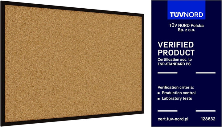 ALLboards Pinnwand mit Schwarzer Holz Rahmen 90x60cm Korktafel Korkwand Pinnwand Kork Farbiger Natur