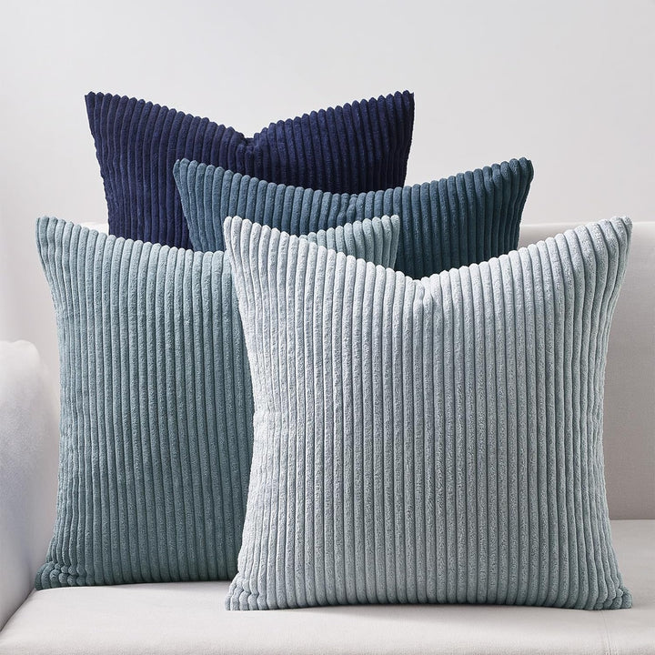 Topfinel 45x45 Kissenbezug blau 4er Set Kordsamt Kissenbezüge Kissenhülle Dekokissenbezug sofakissen