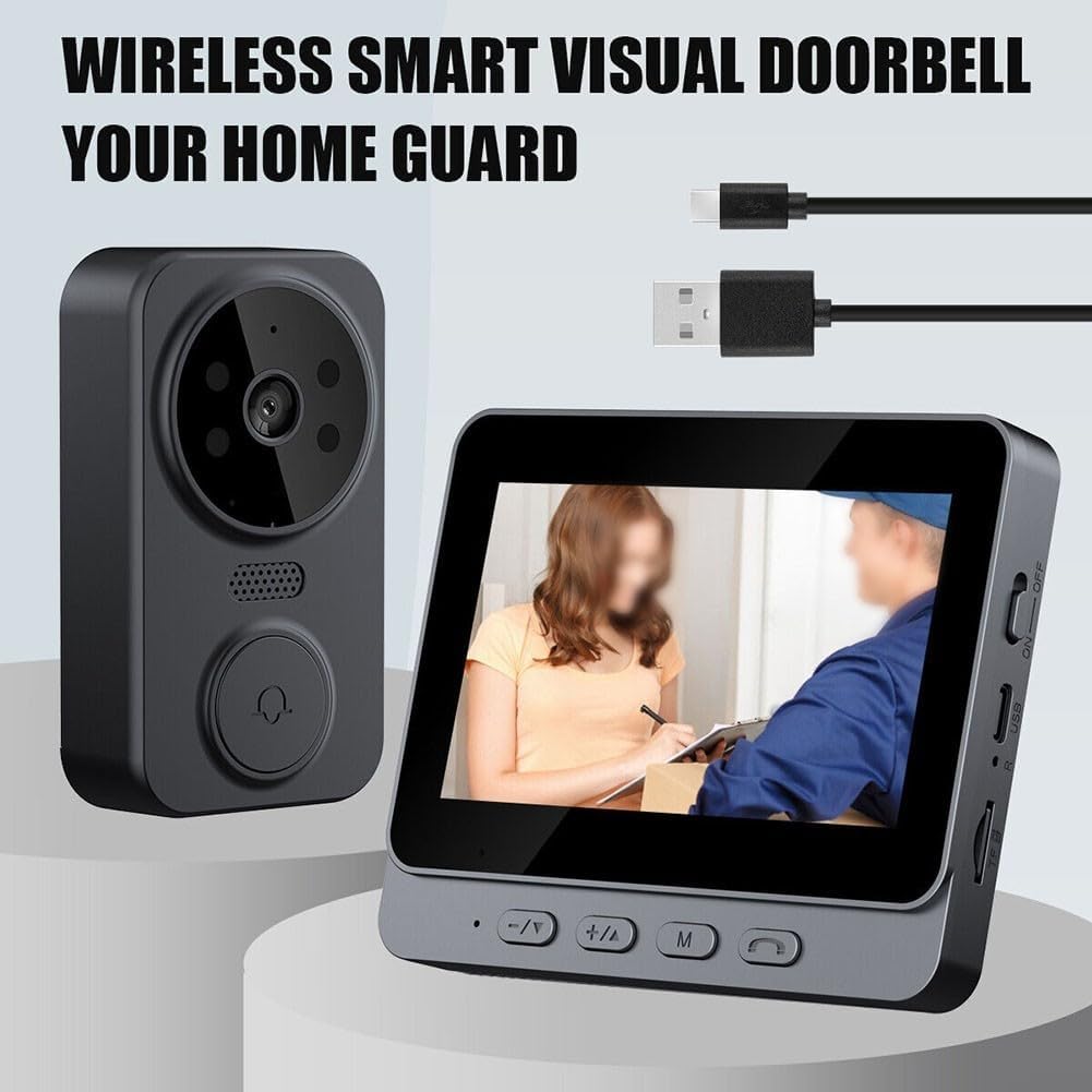 WiFi Free Video Doorbell with 4 3 Screen, Two Way Intercom, TF Card Support, Wireless Video Doorbell