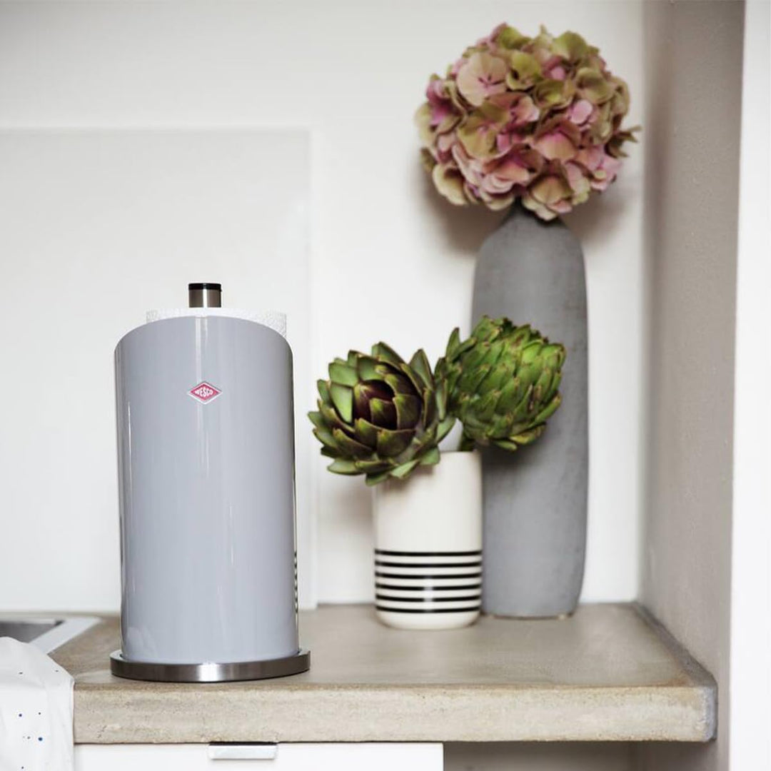 WESCO Papierrollenhalter in der Farbe grau aus Edelstahl und farbig lackiertem Stahlblech, standfest