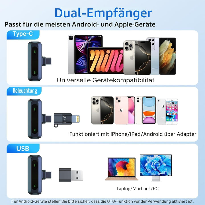 Mikrofon handy, Mikrofon für iPhone und USB-C-Stecker, Mini mikrofon, kabellose Mikrofone mit Rausch
