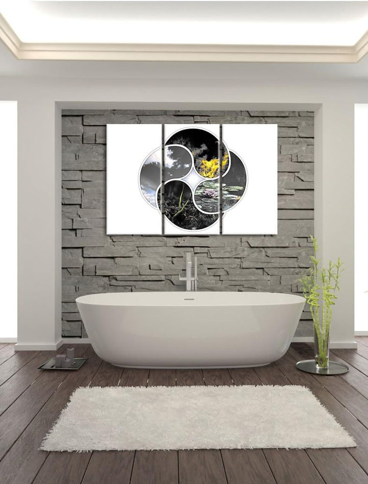 Pixxprint Die Vier Elemente als Leinwandbild | Grösse: 3 Teilig (120x80) | Wandbild| Kunstdruck | fe