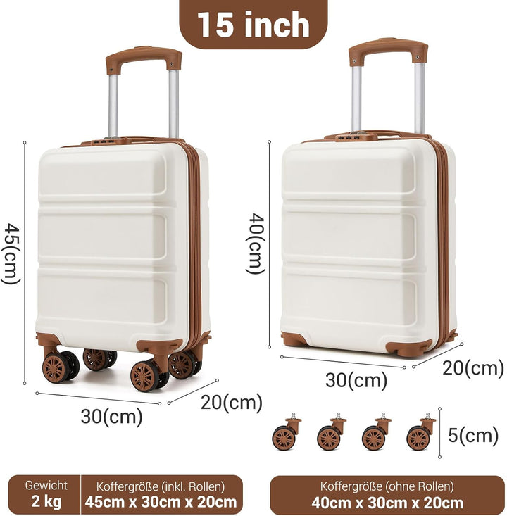 KONO Handgepäck Koffer mit abnehmbaren Rollen, 40x30x20 cm ohne Rollen, Leichter Kabinen-Koffer klei