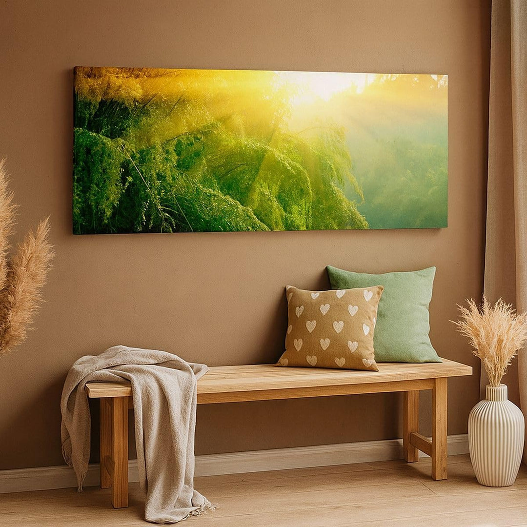 Wandbilder Dekoration Wohnzimmer Tropen Bäume Fluss Panorama Bilder auf Leinwand 120x50cm Leinwandbi