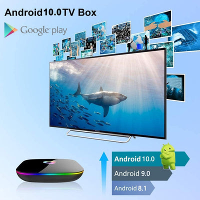 Android Smart TV Box 10.0, 4GB RAM 32GB ROM H6 Quad Core, Support 6K 3D Resolution 2.4GHz WiFi Ether