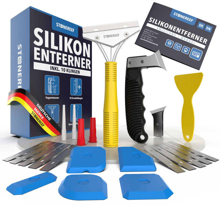 23-tlg. Fugen-Set – Silikonentferner &amp; Fugenschaber mit 10 Klingen, Fugenmesser mit Ersatzklinge, Ku