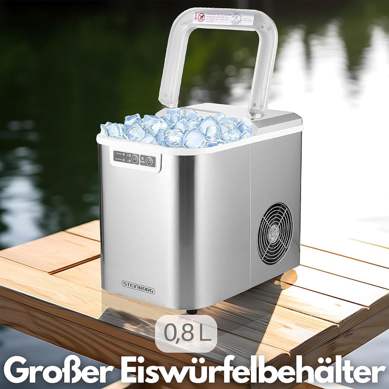 Edelstahl Eiswürfelmaschine | Ice Cube Maker | 12 kg in 24h | 2,2 Liter Kapazität | Eismaschine | Ei