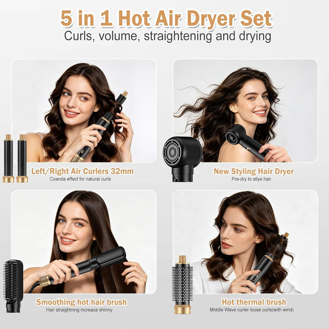 Hair Styler 5 in 1, Airstyler Haarstyler Set mit LCD-Bildschirm, Rundbürstenföhn, Warmluftbürste, Ai