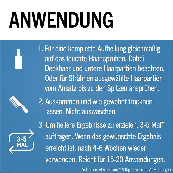 Schwarzkopf Blonde Aufheller S1 Stufe 3 (125 ml), Aufhellspray zum Haare aufhellen um bis zu 2 Stufe