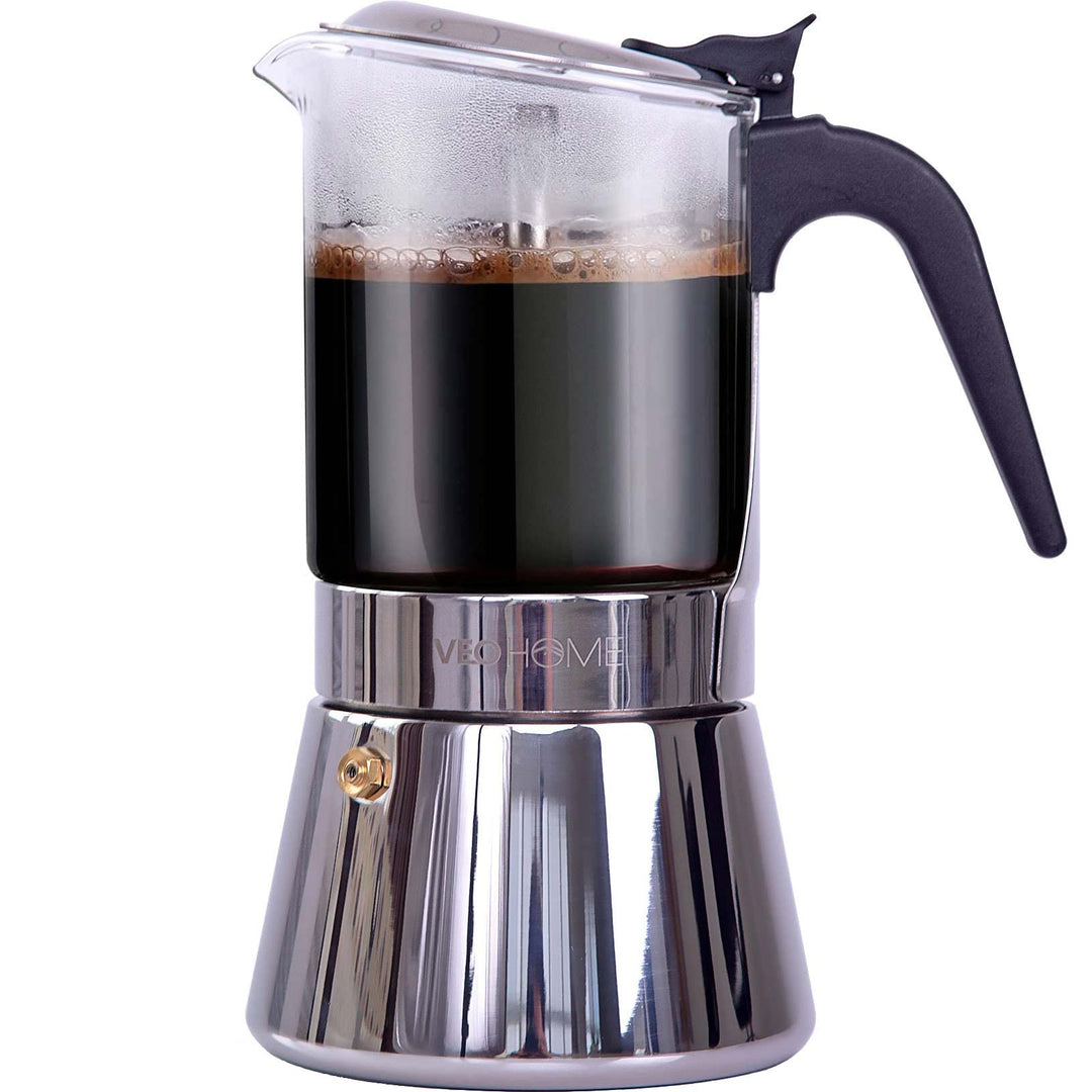Espressokocher Klassisch italienische Perkolator-Mokakanne 360 ml - luxuriöses Kristallglas und rost