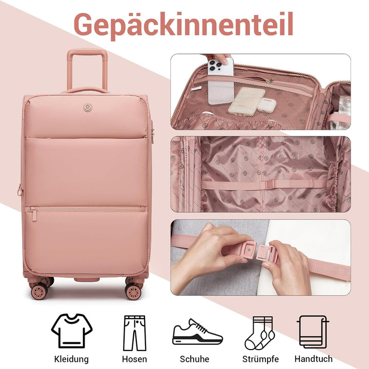 Miss Lulu Stoff Kofferset 3 Teilig, Leichter weicher Reisekoffer mit Volumenerweiterung, Rollkoffer