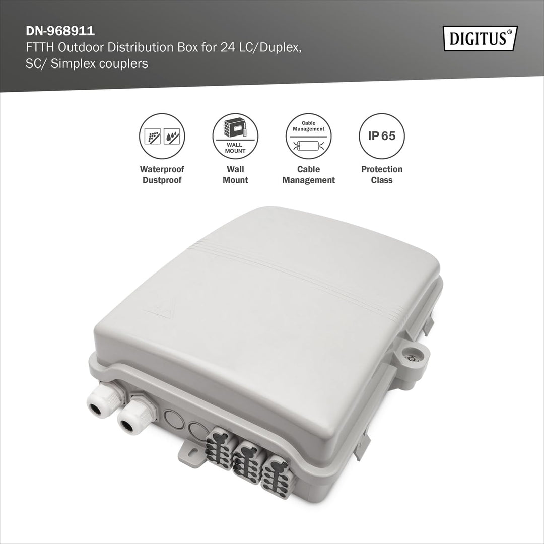 DIGITUS FTTH Distributionsbox für Aussen - 24 LC/Duplex oder 24 SC/Simplex Kupplungen
