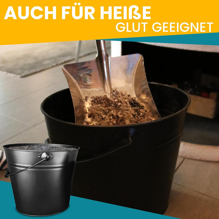 ORA-TEC XL Ascheeimer mit Deckel - Kohleeimer 24 Liter aus Stahlblech im Schwarz - Kamineimer mit De