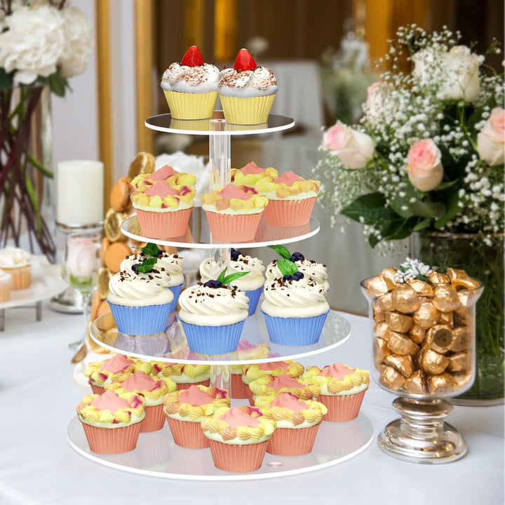weddingwish 4-stufiger runder Cupcake-Ständer, Acryl-Cupcake-Display-Turm für 38 Cupcakes, klarer Cu