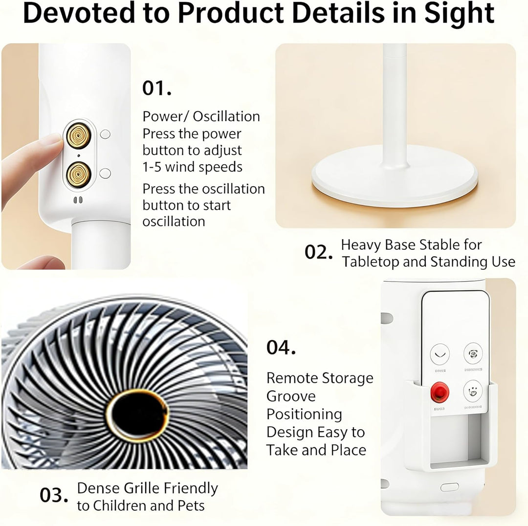 Smart Standventilator, 20dB Leiser Bodenventilator, Fernbedienung, stufig höhenverstellbar, Schüttel