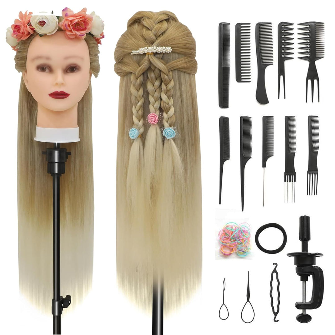 Trainingsköpfe, 28 inch Übungskopf Frisierkopf Friseur 100% Synthetikfaser-Haar Styling Kopf Frisier