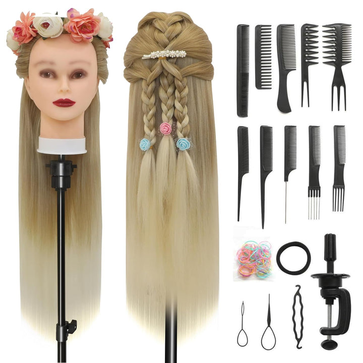 Trainingsköpfe, 28 inch Übungskopf Frisierkopf Friseur 100% Synthetikfaser-Haar Styling Kopf Frisier