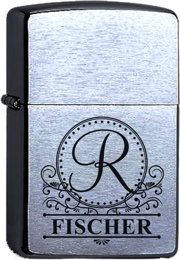 Zippo Benzinfeuerzeug Chrome Brushed personalisiert mit Monogramm und Name Initialen Gravur Personal