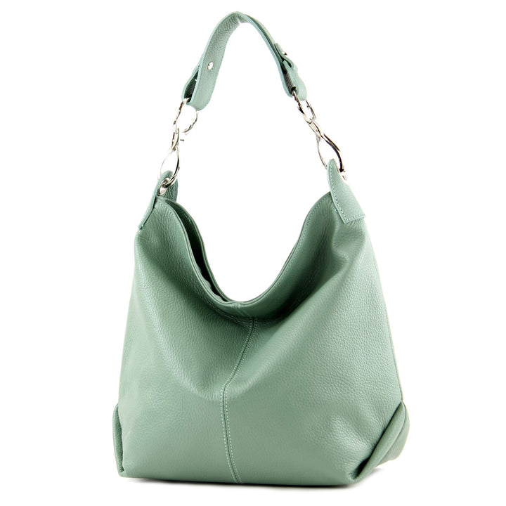 modamoda de - T168 - ital Schultertasche Umhängetasche aus Leder Graugrün, Graugrün