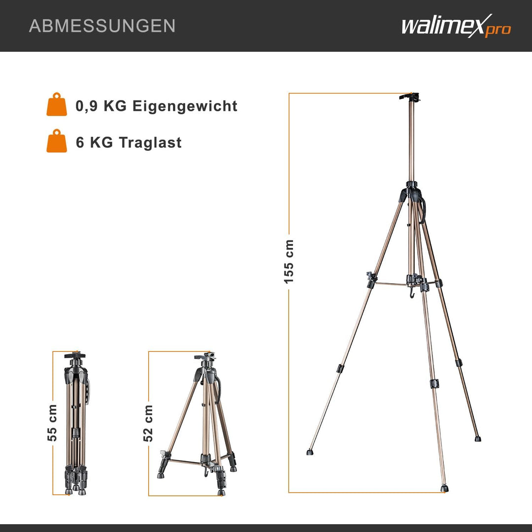 Walimex pro Staffelei M 52-155 cm, Leinwandstaffelei aus Aluminium inkl. Transporttasche, Feldstaffe