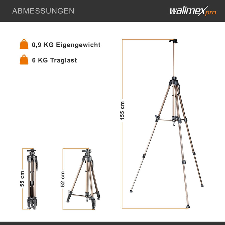 Walimex pro Staffelei M 52-155 cm, Leinwandstaffelei aus Aluminium inkl. Transporttasche, Feldstaffe