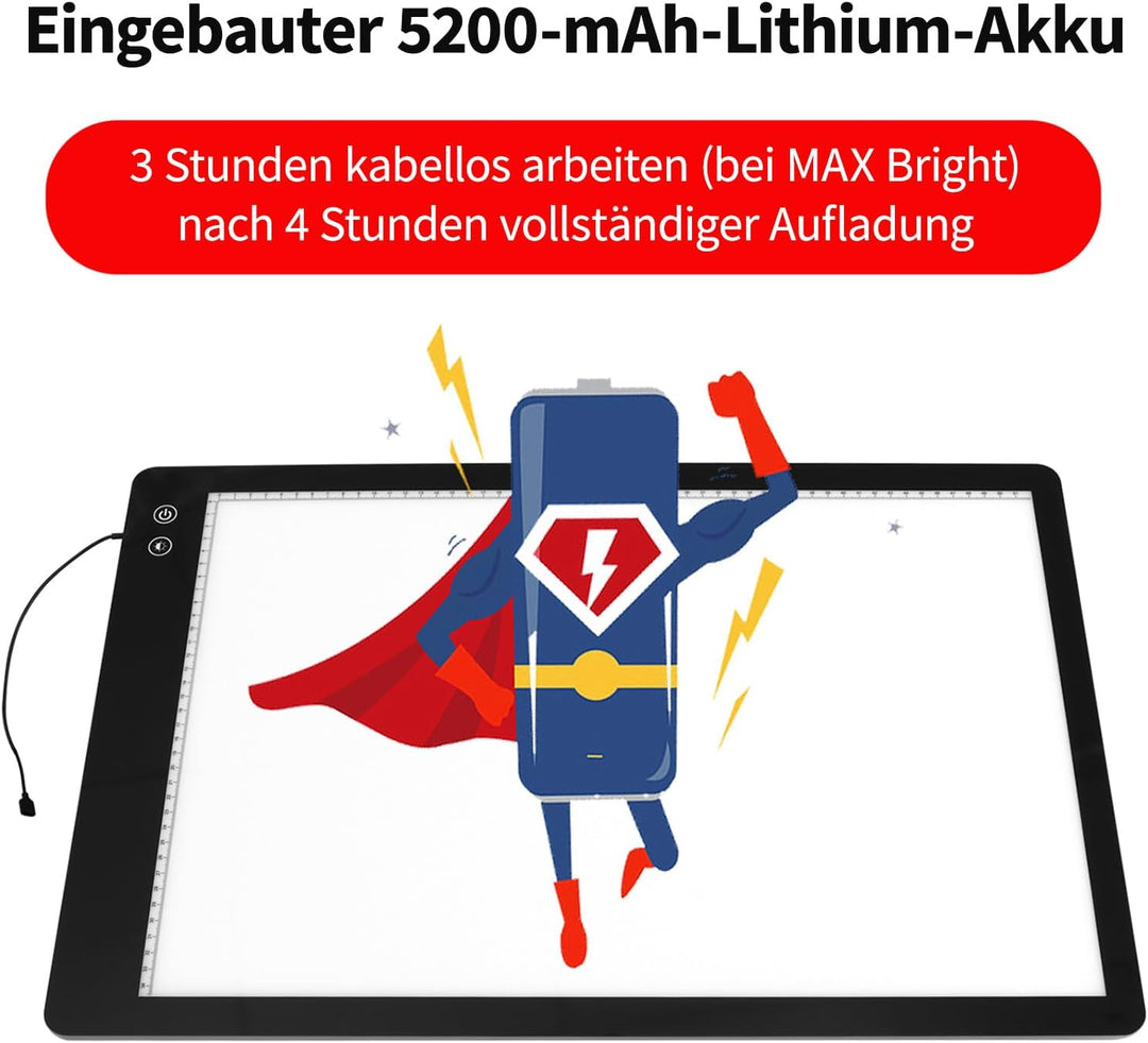 elice Wiederaufladbare A2 leuchttisch mit 5200mAh Batteriebetriebener,3-Farben-Lichtmodi,ultradünne
