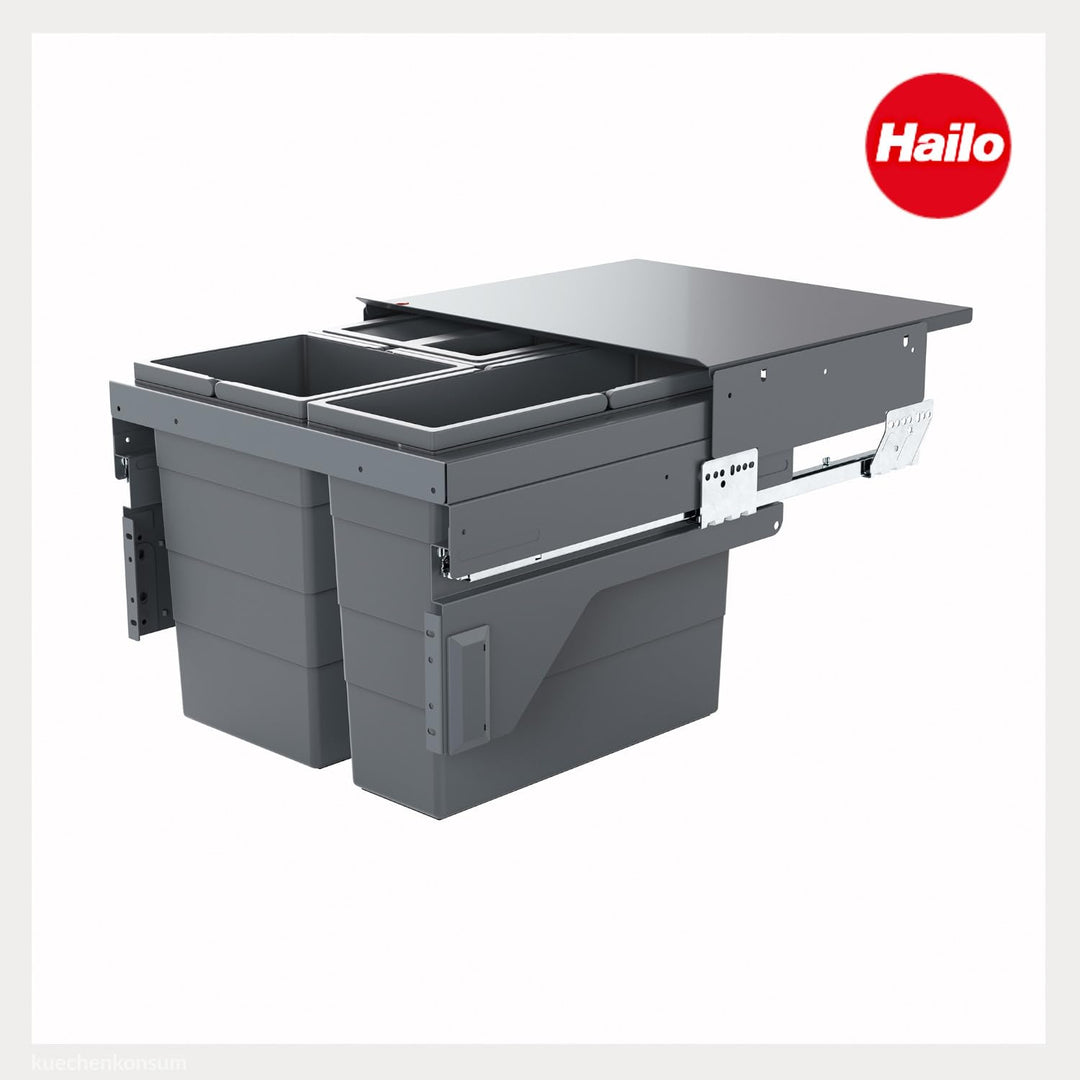 Hailo Abfallsammler 361083 | für 50 cm Schrank mit Möbelfront | 3fach Trennung 43 Liter | Mülleimer