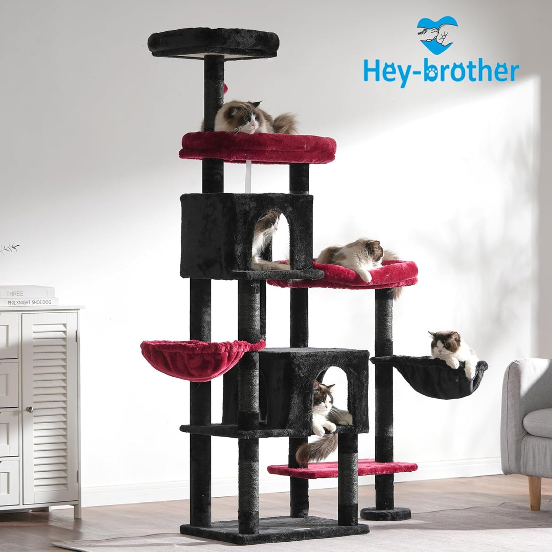Hey-brother XXL Kratzbaum für gross Katzen, 180 cm hoch Stabil Katzenbaum mit rechts erweitert mit 3