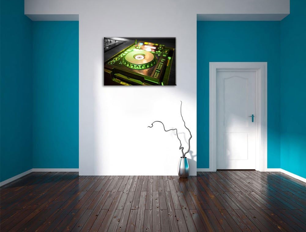 Pixxprint Grün beleuchteter DJ Pult als Leinwandbild/Grösse: 100x70 cm/Wandbild/Kunstdruck/fertig be
