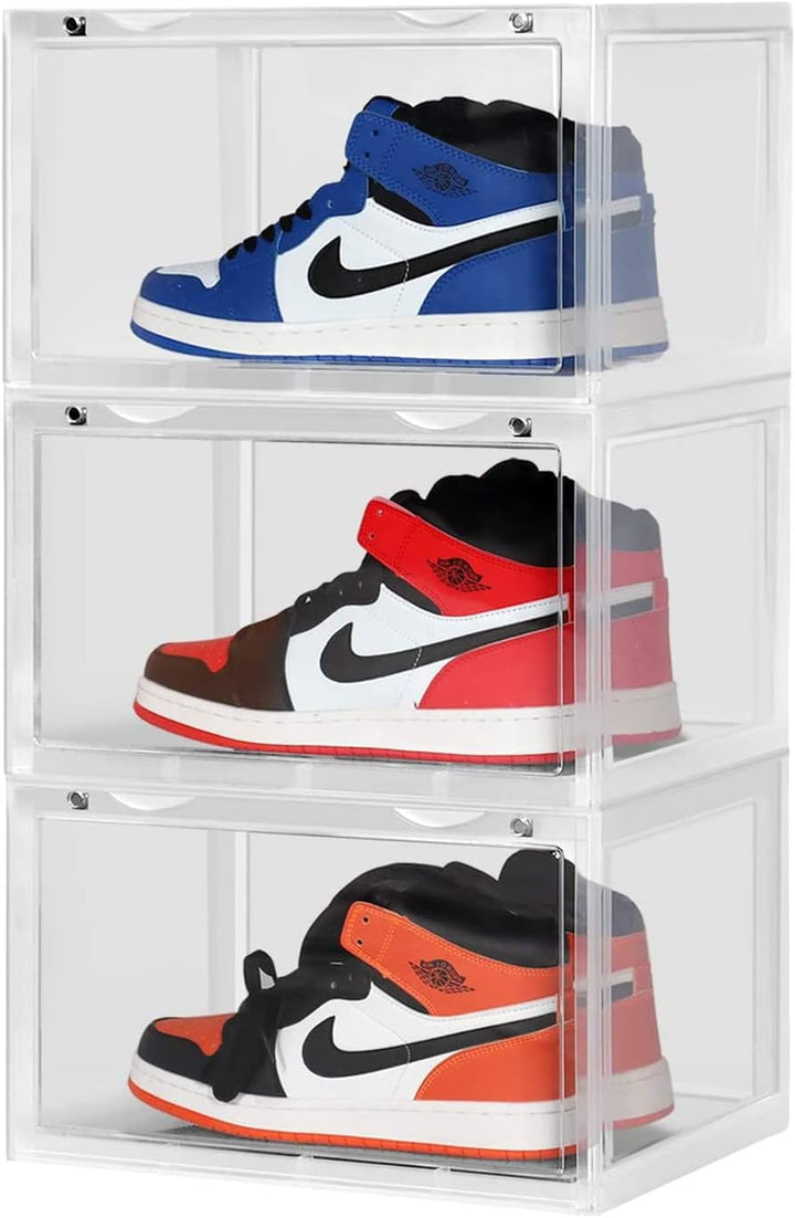 PUCHIKA Schuhboxen 6er-Set, Schuhboxen stapelbar transparent weiss, Schuhbox mit durchsichtiger Tür,