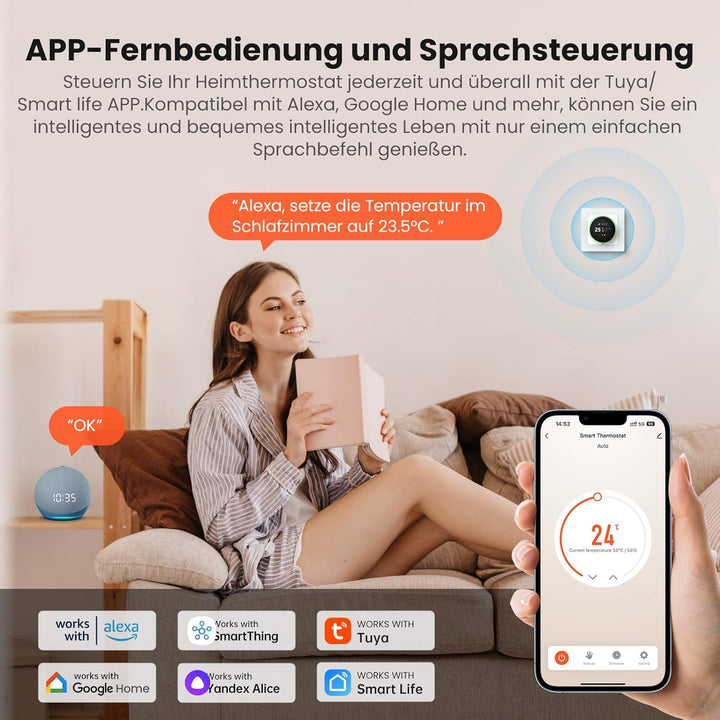 MIUCDA Smart Knopf Thermostat WiFi für Elektrische Fussbodenheizung，55x55 Raumthermostat Fussbodenhe
