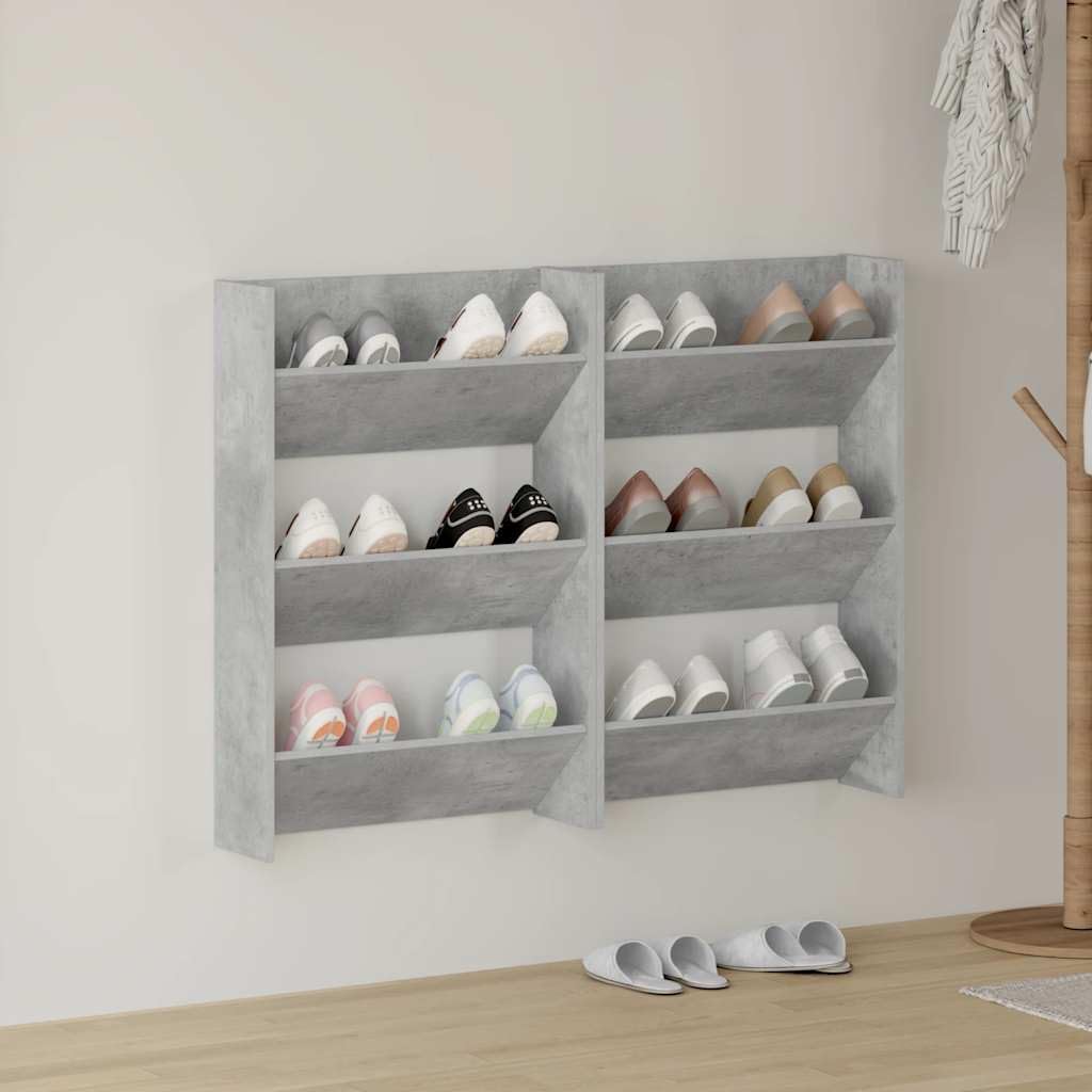 homiuse 2 Stück Wand Schuhschrank 60x18x90 cm mit 3 Kippböden Schuhregal Wandbefestigung Betongrau S