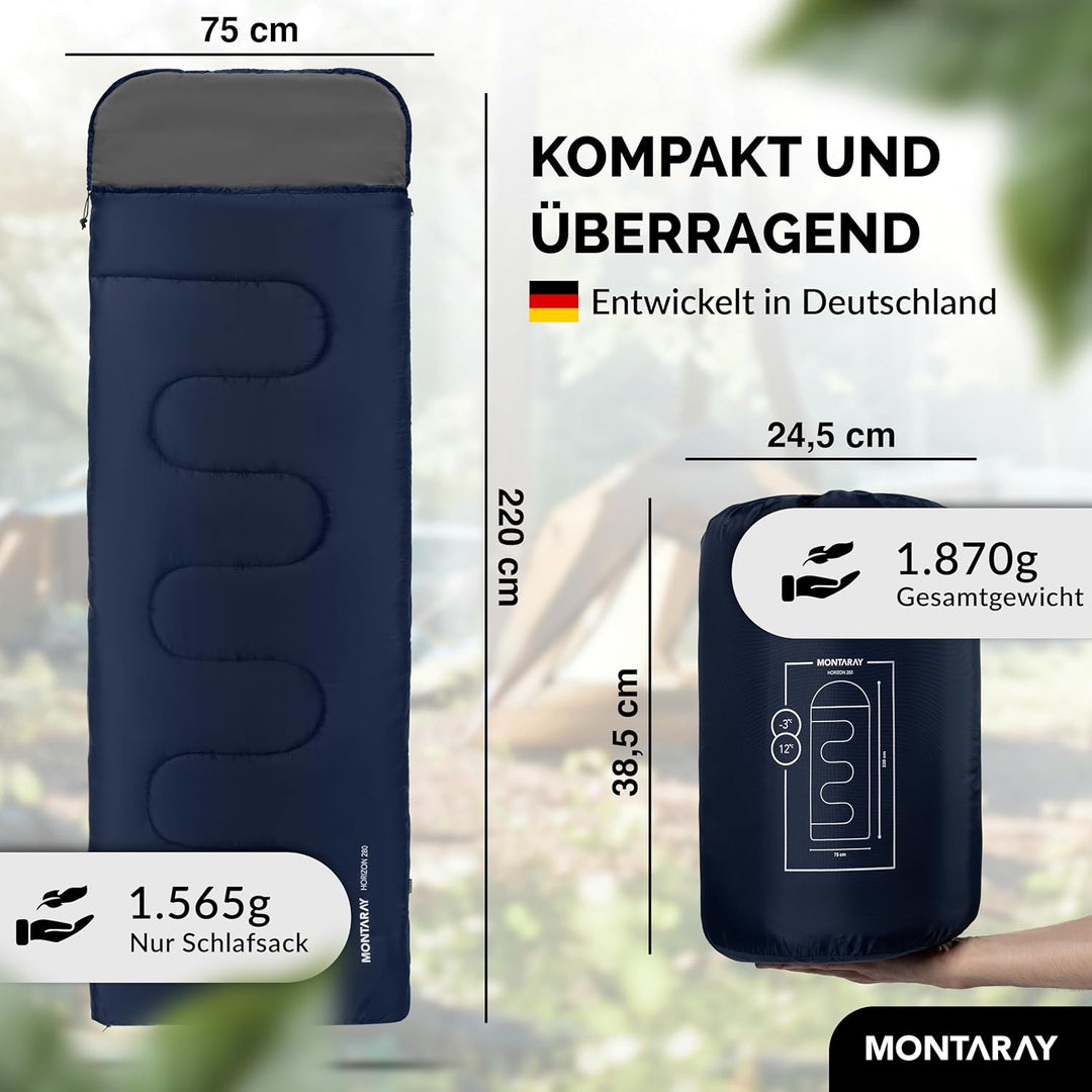 Deckenschlafsack mit Kapuze bis -3°C INKL. Kissen - Outdoor Winter-Schlafsack & Sommer-Schlafsack 3-