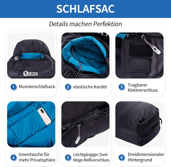 Daunenschlafsack,Warmer Leichter Winter Schlafsack 0°C bis -23°C für Erwachsener und Kind 4 Jahresze