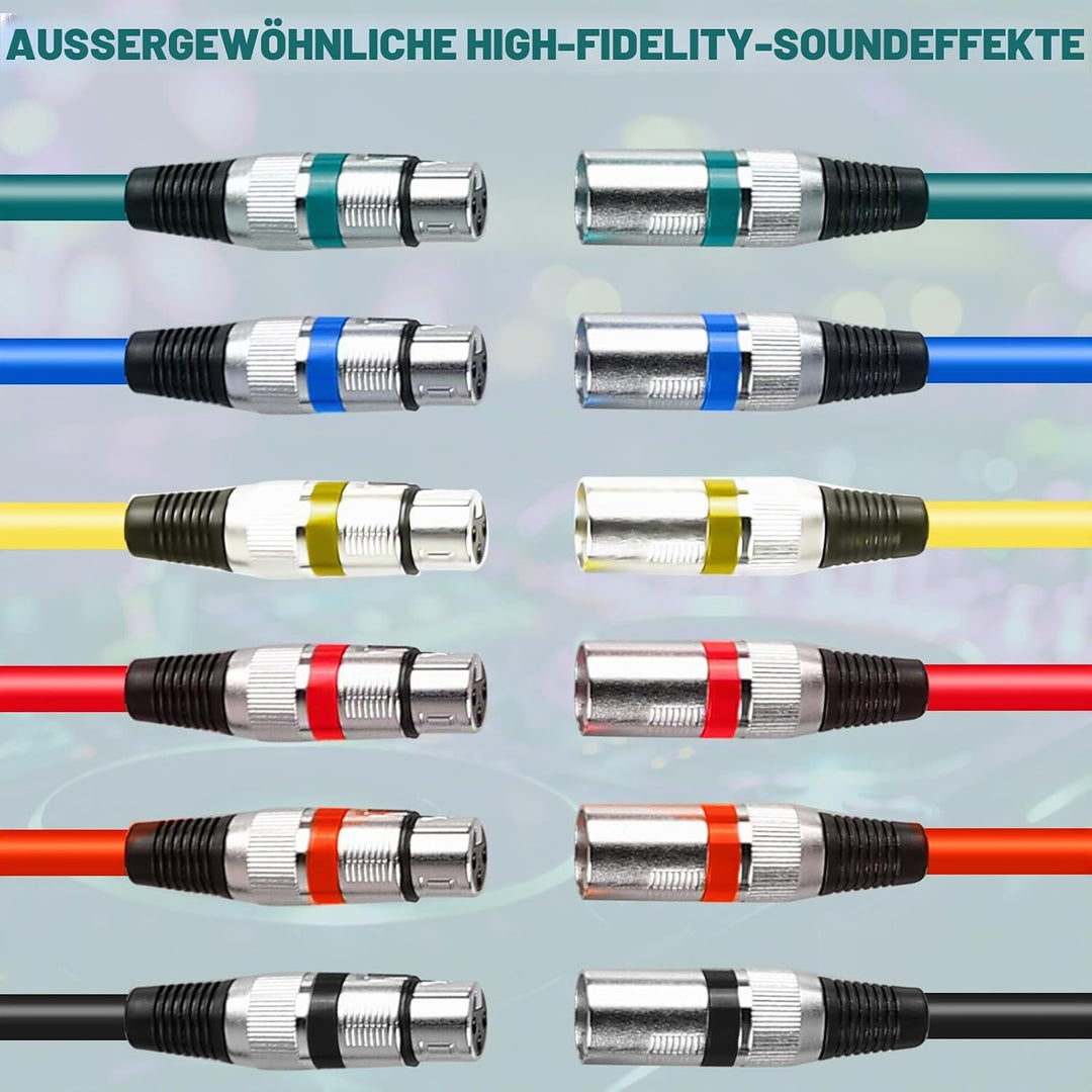6 Pack XLR Kabel Mikrofonkabel 2m, DMX Kabel, DMX Microphone Signal Cable Connection Cable, Mikrofon
