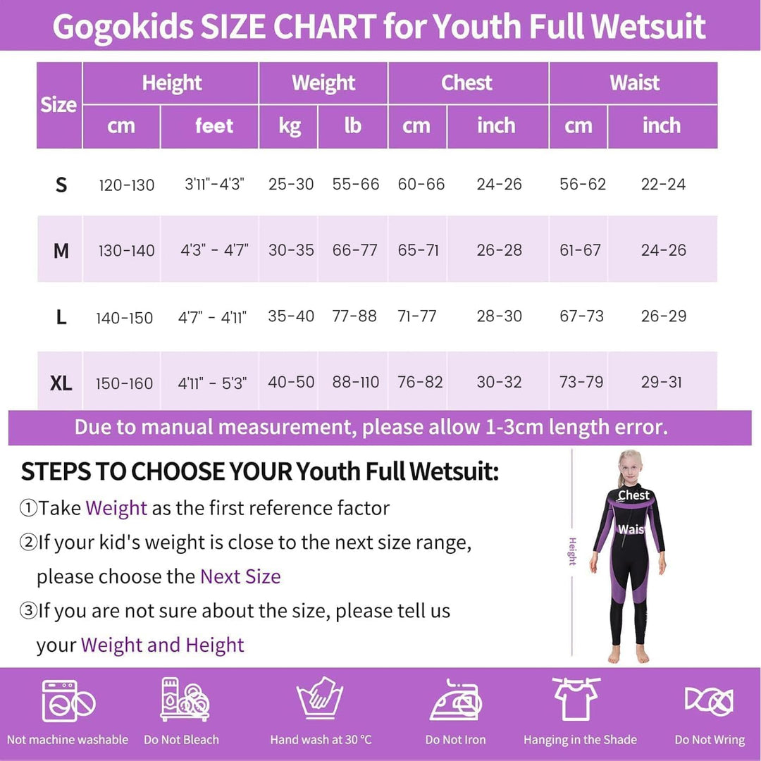 Gogokids Neoprenanzug Kinder, 8-16 Jahre Neopren Thermal Badeanzug, Front Zipper Lang Taucheranzug,