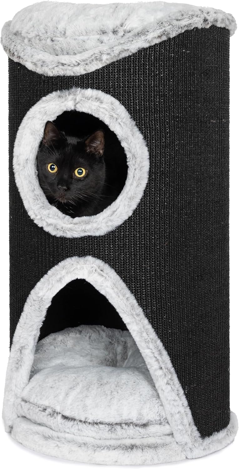Bontoy Katzenturm Mukki grau I mit 2 Höhlen I grosse Liegefläche I 75 cm höhe I Stabiler Stand I mit