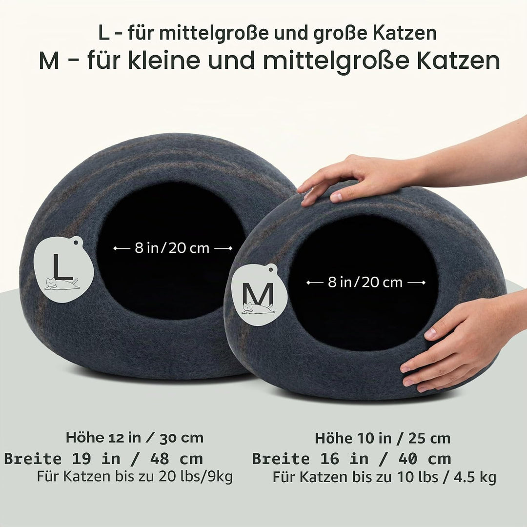 MEOWFIA Katzenbett Höhle – Umweltfreundliche Betten aus 100% Merinowolle für Katzen und Kätzchen (L,