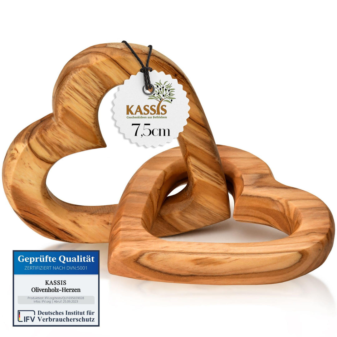 Kassis Geschenkartikel Olivenholz-Herzen für Brautpaar, zum Valentinstag, Jubiläum, Hochzeitstag, Ge