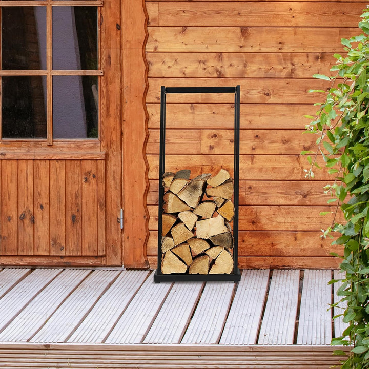 Relaxdays, schwarz Kaminholzregal, Metall, Brennholzregal hoch, für Feuerholz, Stapelholz, Brennholz
