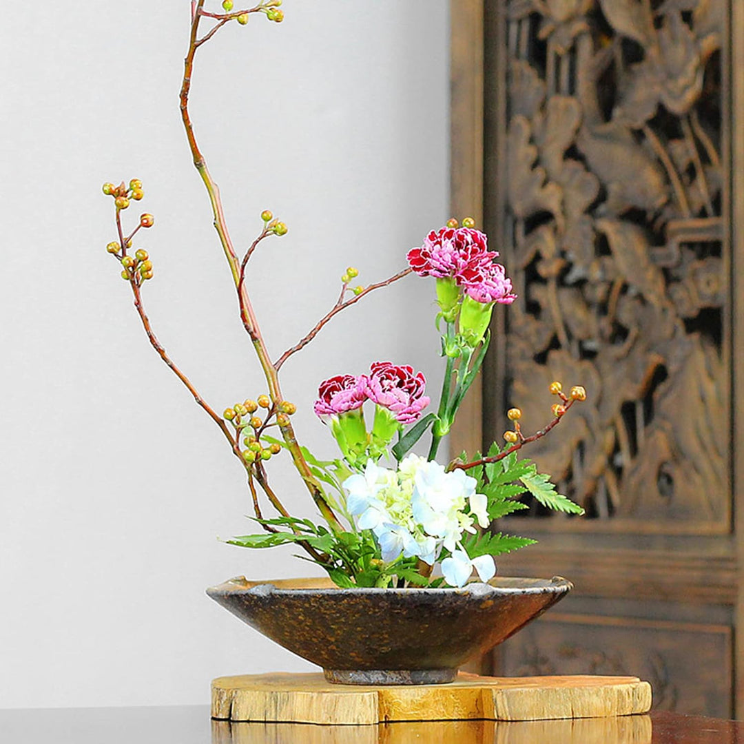 CRAFFANCY Blumenarrangement-Zubehör, runder Blumenfrosch & Keramik-Lotusblatt-Topf Blumentopf für Ik